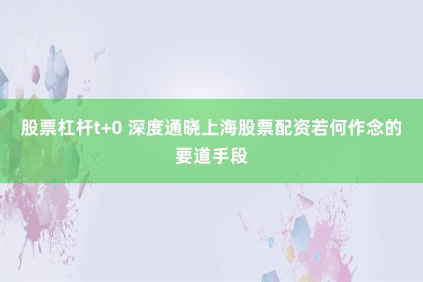 股票杠杆t+0 深度通晓上海股票配资若何作念的要道手段