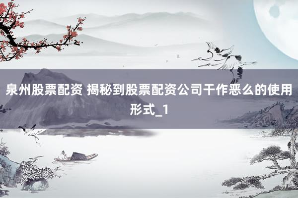 泉州股票配资 揭秘到股票配资公司干作恶么的使用形式_1